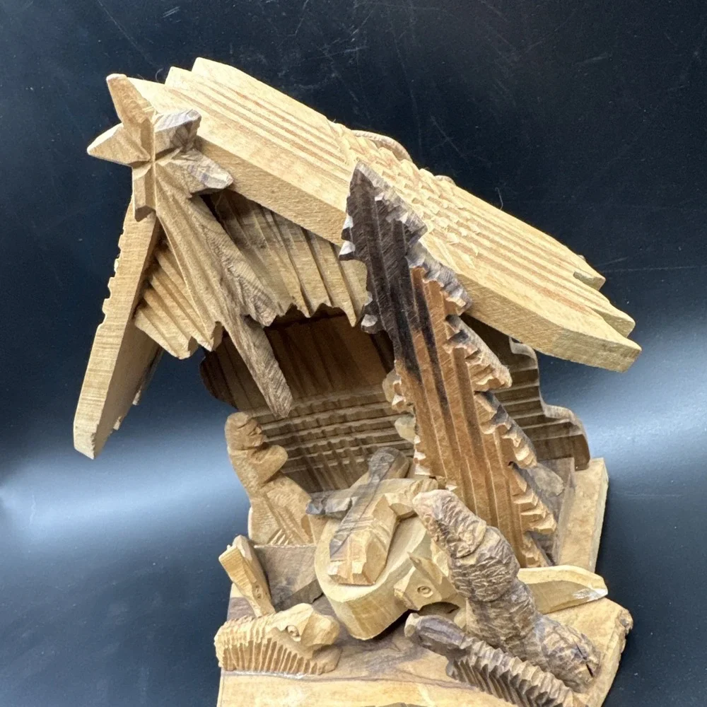 Wooden Nativity Figurine Statue Hand Carved Olive Wood Christmas‎ Decoration